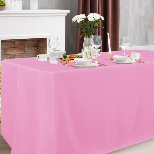 Obstal 2 Pack Table Clothes for 8 Foot Rectangle Tables - Water Resistant Washable Fabric Polyester Rectangle Table Cover Protector for Wedding, Banquet and Trade Shows, 96L x 30W Inches, Pink