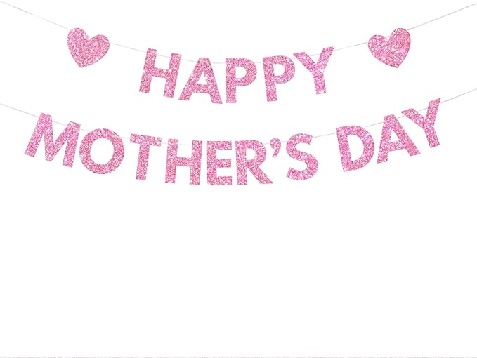 Happy Mother's Day Banner Set Decoration for Mother's Day Party Decorations Backdrop Garland for Mom Mother's Day Glitter Garland Photo Props (Pink Letter)
