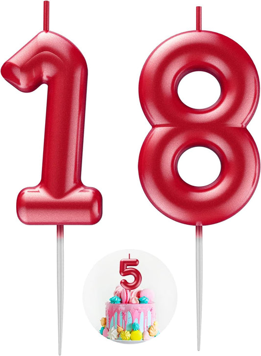 Red Number 18 Candle Happy Birthday 3D Number Candles for Birthday Cake Party Decoration Wedding Anniversary Celebration Supplies