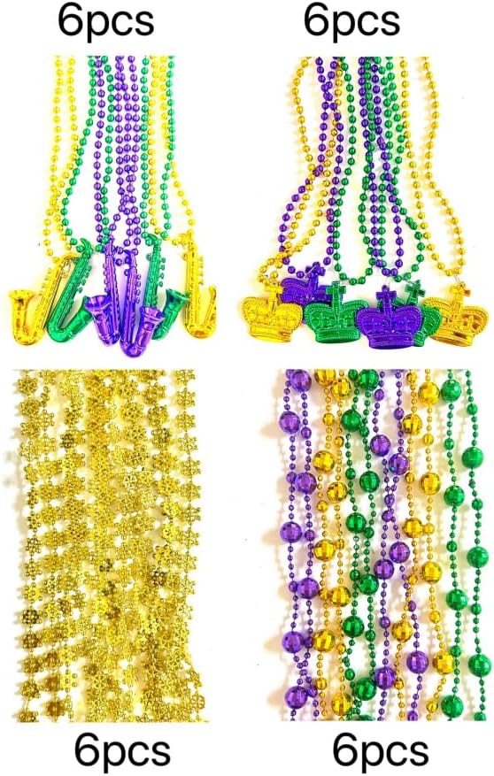 72 Pcs Mardi Gras Bead Necklaces Bulk Gold Purple Green Mardi Gras Bead Necklaces Holiday Parade Party Supplies
