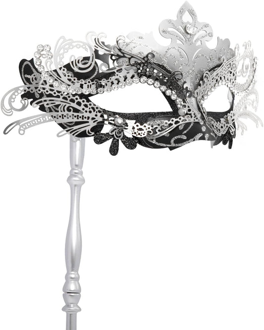 Coddsmz Masquerade Mask with Stick Venetian Mask Mardi Gras Decorations for Womens Halloween Costume Mask