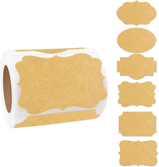 Yeachlaing Kraft Labels Stickers, 250 PCS 3" x 2" Fancy Shape Stickers Labels for Storage Box or Food Jars Holiday Present Stickers Christmas Gift Tags Stickers