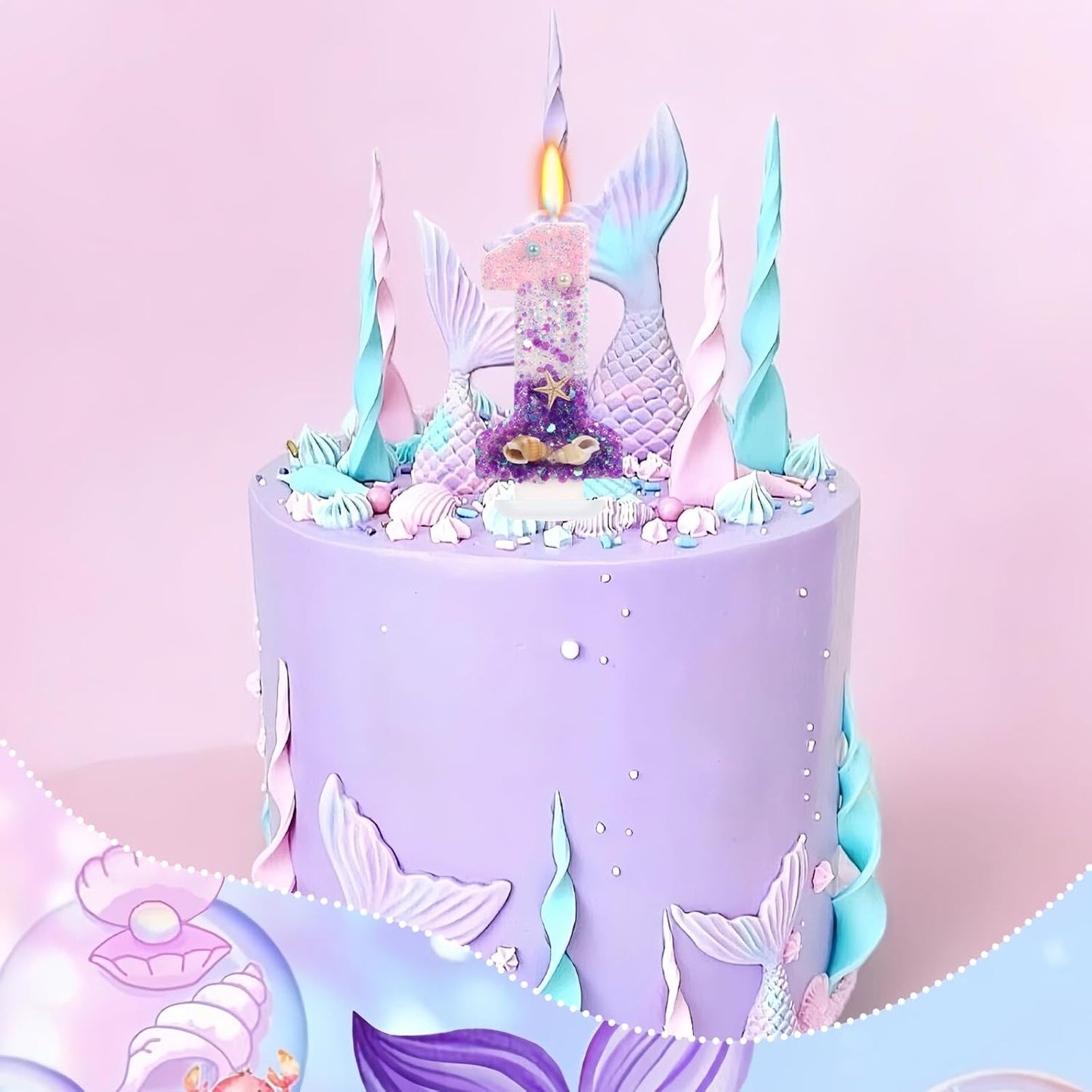 Purple Mermaid Party Number 1 Cake Candles, 2.76 inch Birthday Candle, Cake Topper Decoration for Birthday Party (Number 1)