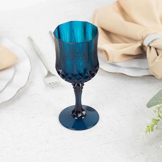Efavormart 6-Pack Plastic Wine Glasses 8oz, Navy Blue - Crystal Cut Shatterproof Cocktail Goblets Drinking Glasses
