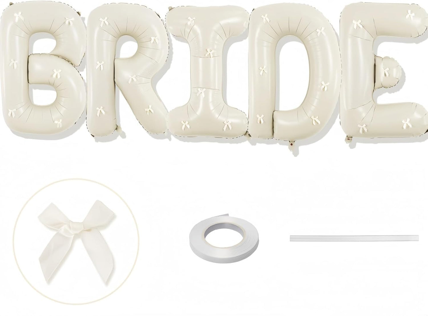 40Inch Beige BRIDE Balloons Bachelorette with Cream Bows, Giant Sand White BRIDE Mylar Foil Letter Balloon, Bride To Be Banner Sign for Bridal Shower Engagement Wedding Photo Booth Party Decorations
