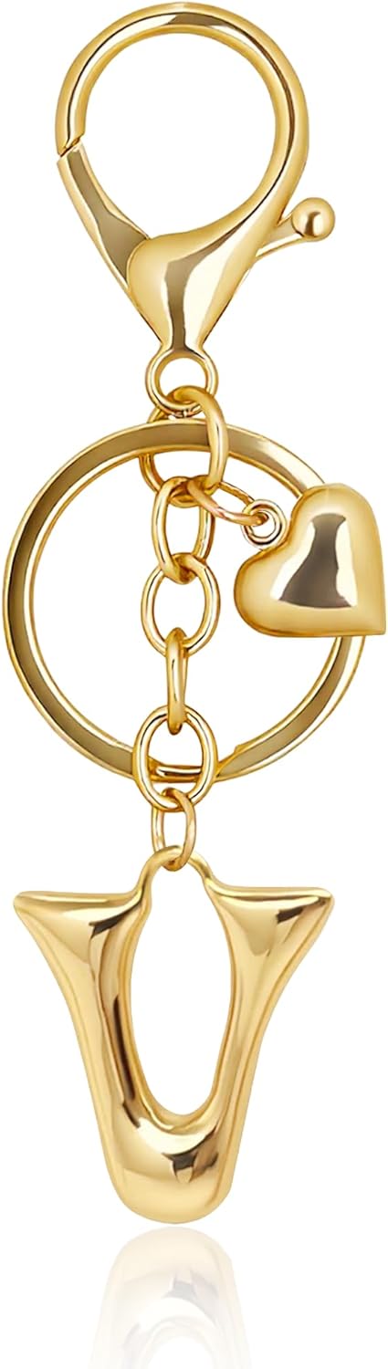 Gold Bubble Heart Initial Bag Charms for Handbags – Cute Initial Letter Keychain for Women, Purse Charms, Gold Gift