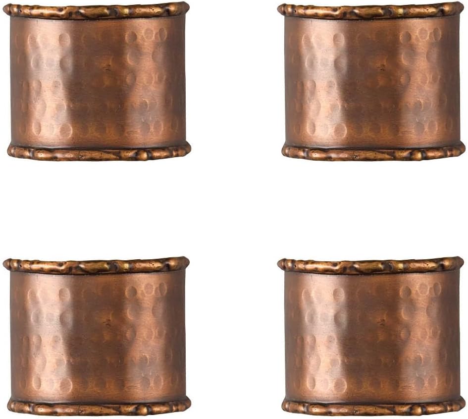 Park Designs Hammered Copper Napkin Ring Set of 4 | Rustic Metal Napkin Holders with Handcrafted Textured Finish | Farmhouse & Elegant Dining Table Decor | Durable Iron Design