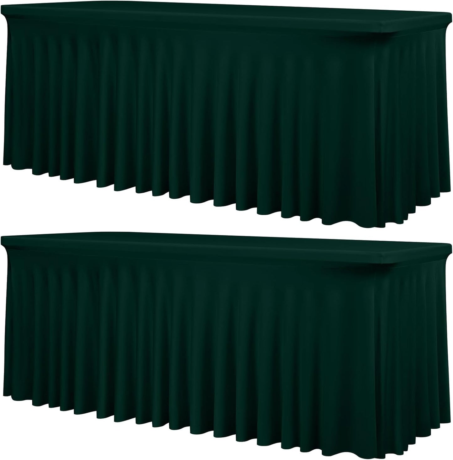 2 Packs Emerald Green Stretch Table Skirts for 6 Foot Rectangle Table, Washable Spandex Stretch Tablecloths with Skirt, Wrinkle Resistant Fitted Tablecover for Wedding Party Banquet
