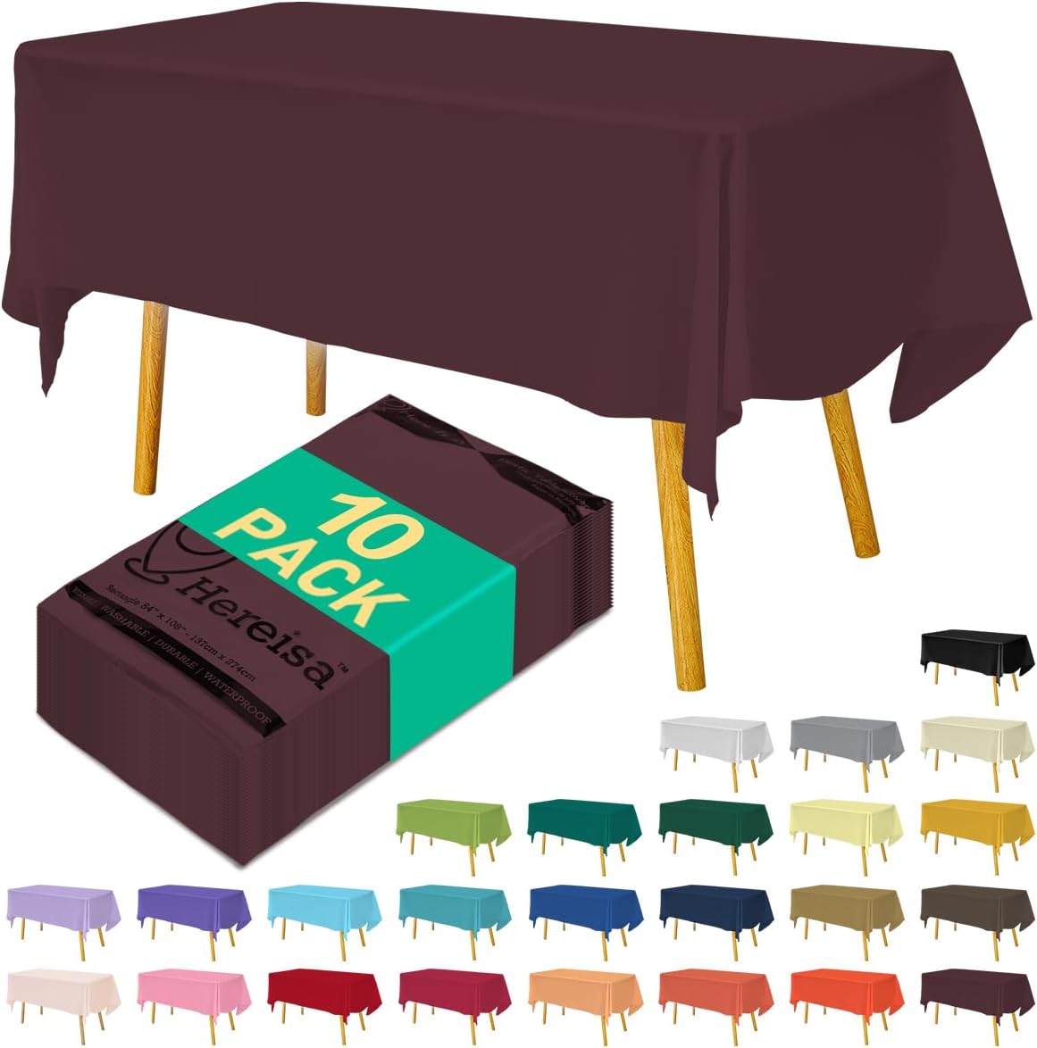 Disposable Burgundy Plastic Tablecloth 54x108 Inch, 10-Count Waterproof Rectangle Table Cover for Events, Catering