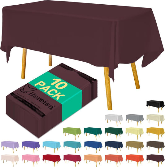 Disposable Burgundy Plastic Tablecloth 54x108 Inch, 10-Count Waterproof Rectangle Table Cover for Events, Catering
