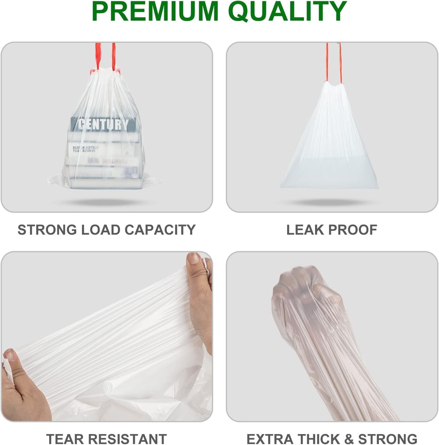 Drawstring Small Trash Bags, Magesh 4 Gallon Drawstring Extra Thick Garbage Bags Unscented, Quick Cinch for Bathroom Kitchen Office Small Can, 44 Count, White