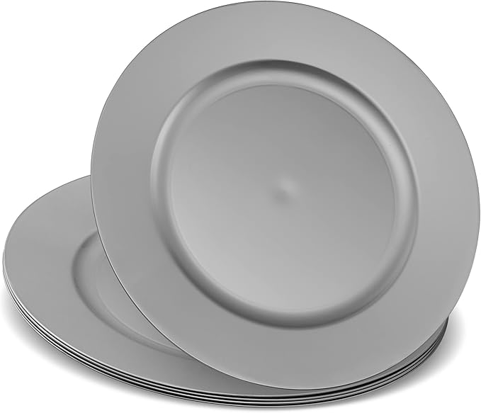 13'' Party Chargers Large Plates & Platters Great for Elegant Party's Weddings Tableware Great for Serving dish Silver Pack of 12