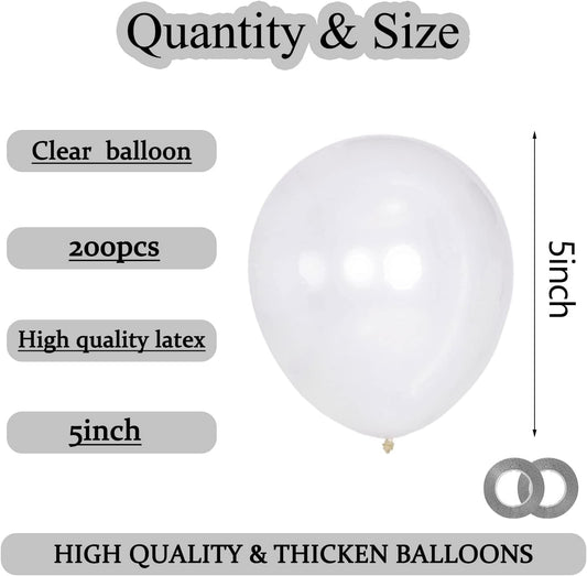 KAWKALSH 200pcs Clear Balloons 5 Inch, Small Mini Latex Balloons for Party Birthday Baby Shower Anniversary Festival Arch Garland Decoration