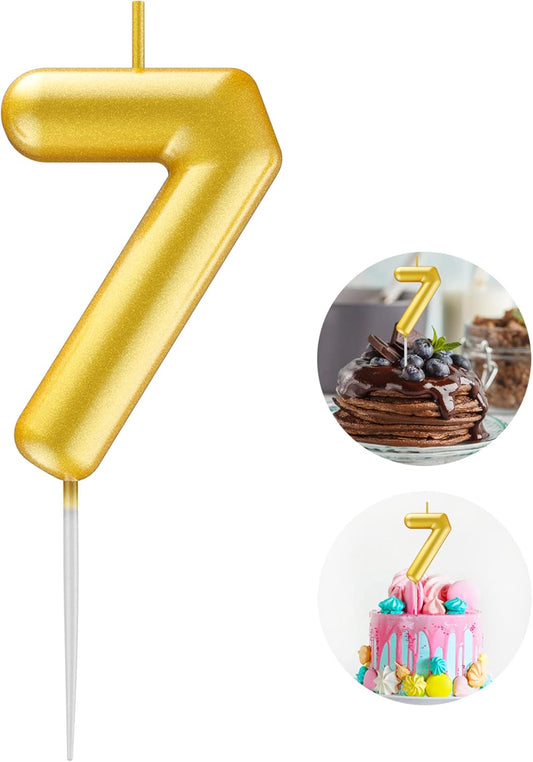 Gold Number 7 Candle Happy Birthday 3D Number Candles for Birthday Cake Party Decoration Wedding Anniversary Celebration Supplies