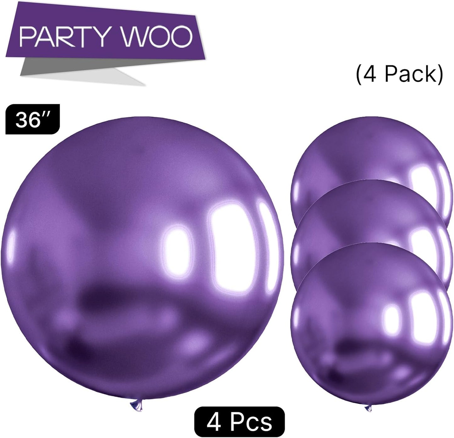 PartyWoo Metallic Purple Balloons 4 pcs 36 Inch Extra Large Big Jumbo Giant Chrome Purple Latex Helium Balloons for Mardi Gras Graduation Wedding Baby Shower Birthday Party Decorations Purple-G105