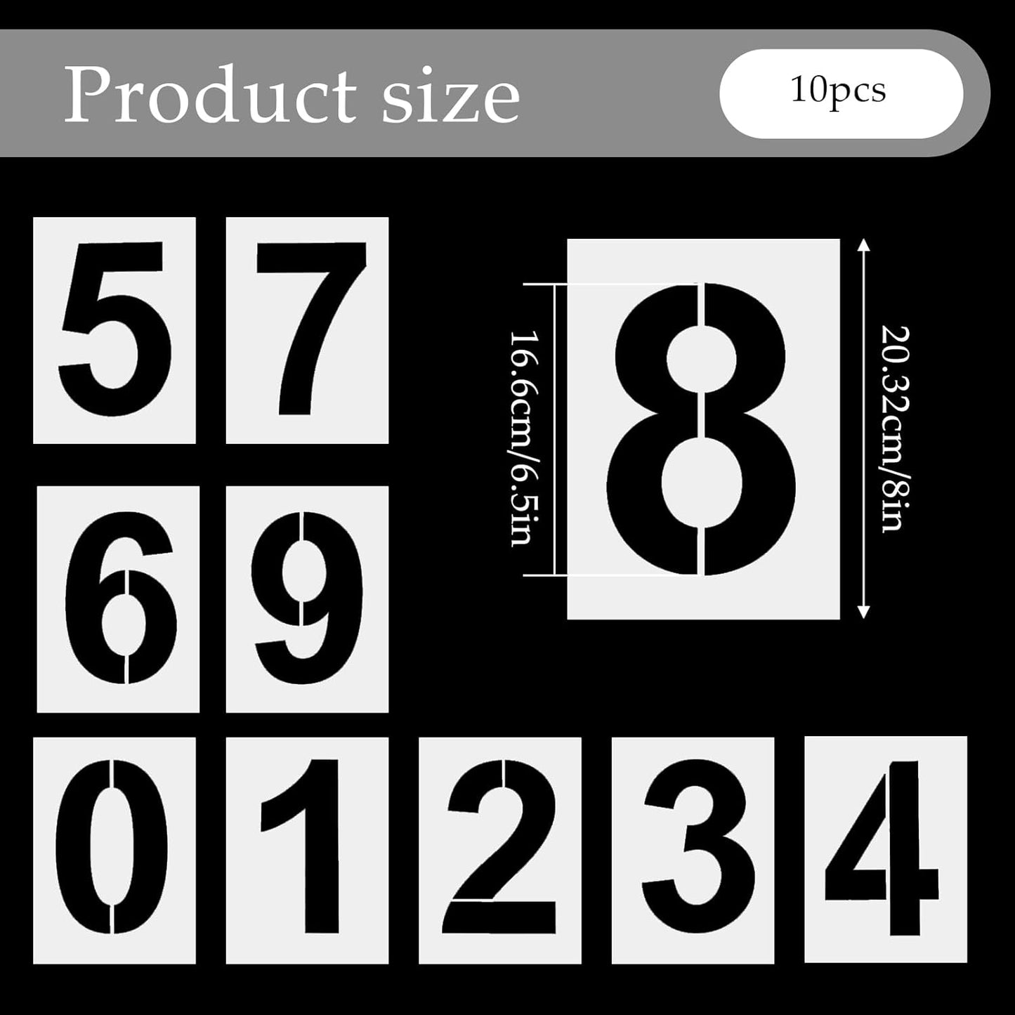 Plastic Number Stencils 8 Inch Reusable Digital Painting Templates Stencils 0-9 for Cake, Address Number, Painting, Mailbox Signs, Road Parking