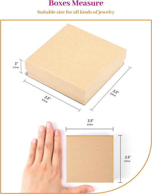 MESHA Jewelry Boxes 3.5x3.5x1 Inch 240 Pcs, Matte Small Gift Box Cardboard Jewelry Boxes with Cotton Filled and Lids, Jewelry Box Bulk for Small Business Packing Necklace, Earring Brown