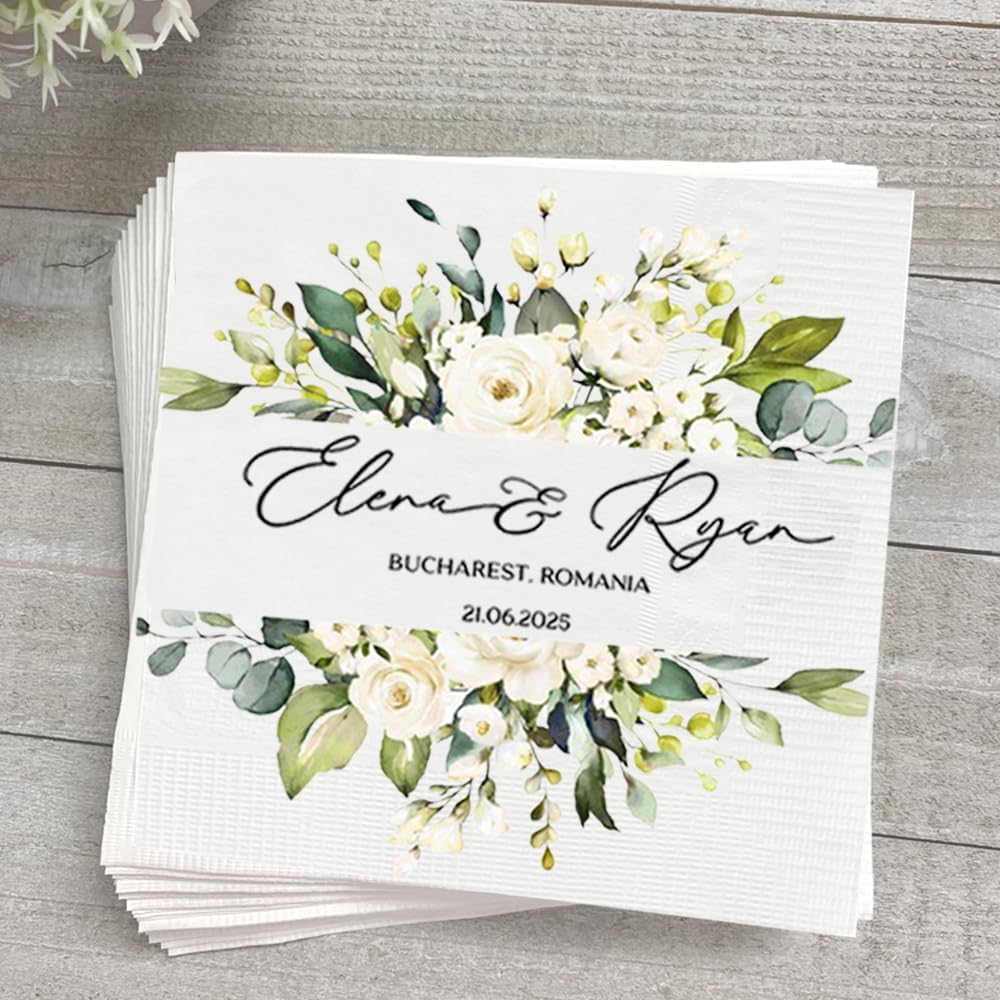 Personalized Wedding Cocktail Napkins, Customized Monogram Wedding Napkin, Custom Dinner Napkins For Bridal Shower, Beverage Cocktail Luncheon Dinner, Engagement Party Decorations, Anniversary Decor