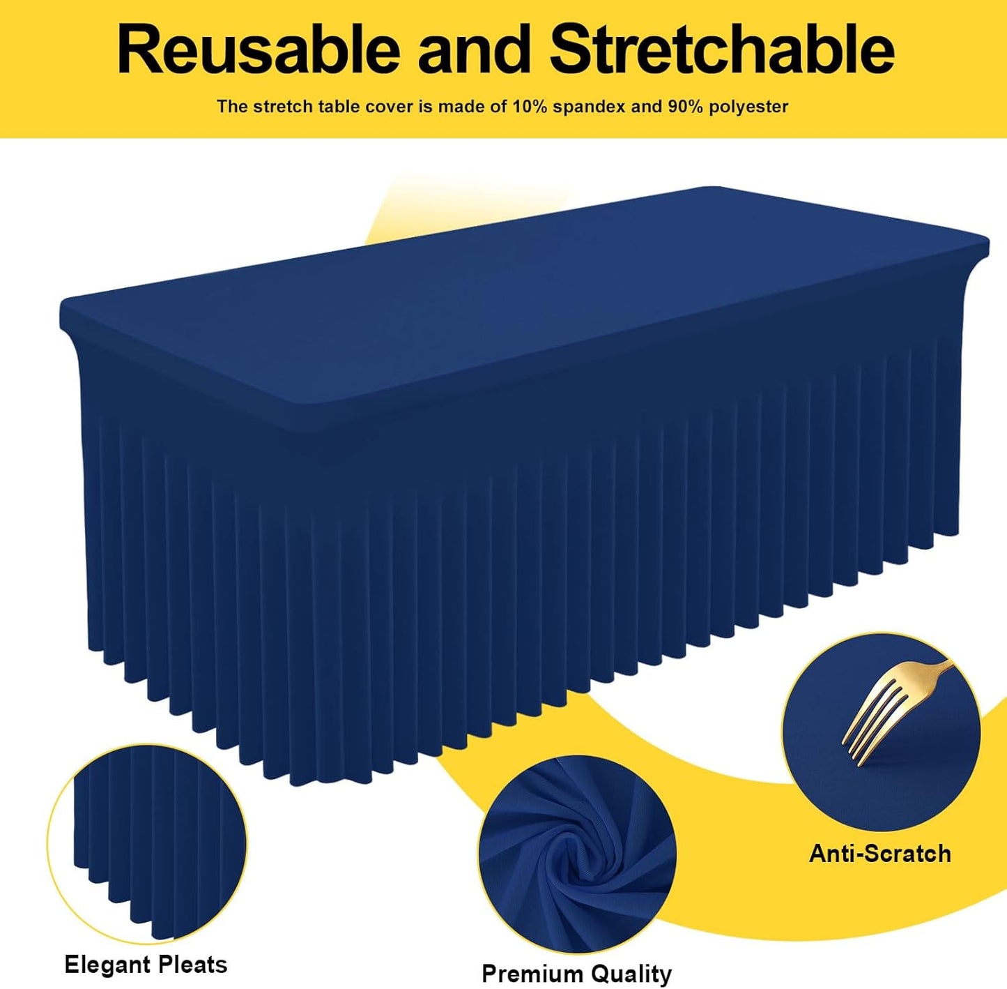 Smiry Spandex Tablecloth, Elastic Fitted Stretch Tablecloth for 4FT Rectangle Tables, Waterproof Washable Table Cover Skirt for Outdoor, Wedding, Banquet & Parties (Navy, 48Lx30Wx30H Inch)