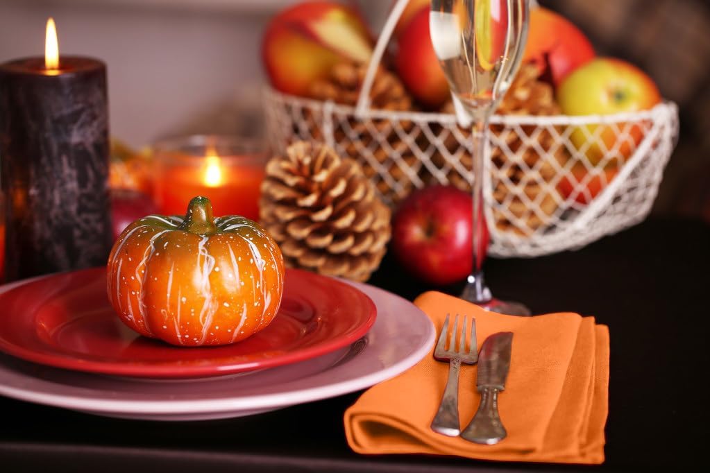 Ruvanti Cloth Napkins Set of 6, 18x18 Inches Napkins Cloth Washable, Soft, Durable, Absorbent, Cotton Blend. Table Dinner Napkins Cloth for Thanksgiving, Halloween Dinners Parties - Orange/Fall