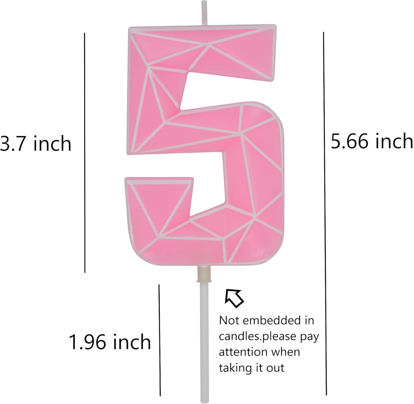 DERVENTA Birthday Candle Big Number 3D Macaron Pink 3.7 inch Party Celebration Anniversary Decoration Cake Topper 1 Piece (Number 5 Macaron Pink)