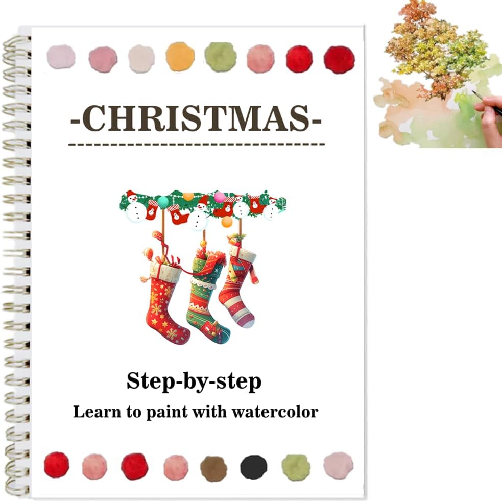 Watercolor Workbooks Coloring Book Easy Nature Scenes Beginner Friendly Watercolor Painting Set Art Crafts Painting Kit for Creative Exploration Gift for Adults Teens (Christmas, Without Palette)