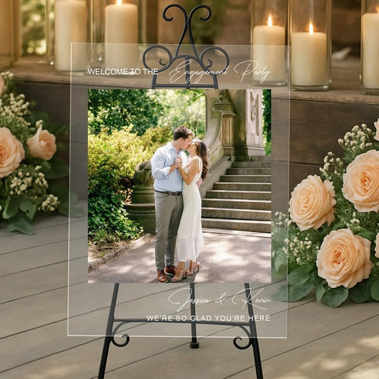Minimalist Polaroid Style Photo Welcome Sign - "Engagement Party" Decor with Custom Couple Photo