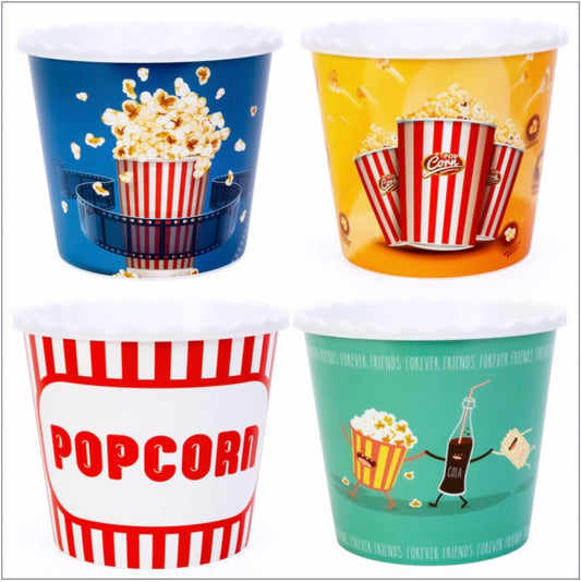 Modern Style Reusable Plastic Popcorn Box/Popcorn Containers/Popcorn Bowls Set for Movie Theater Night - (BPA Free - 4 Pack - 75 oz) (Popcorn Mix D)