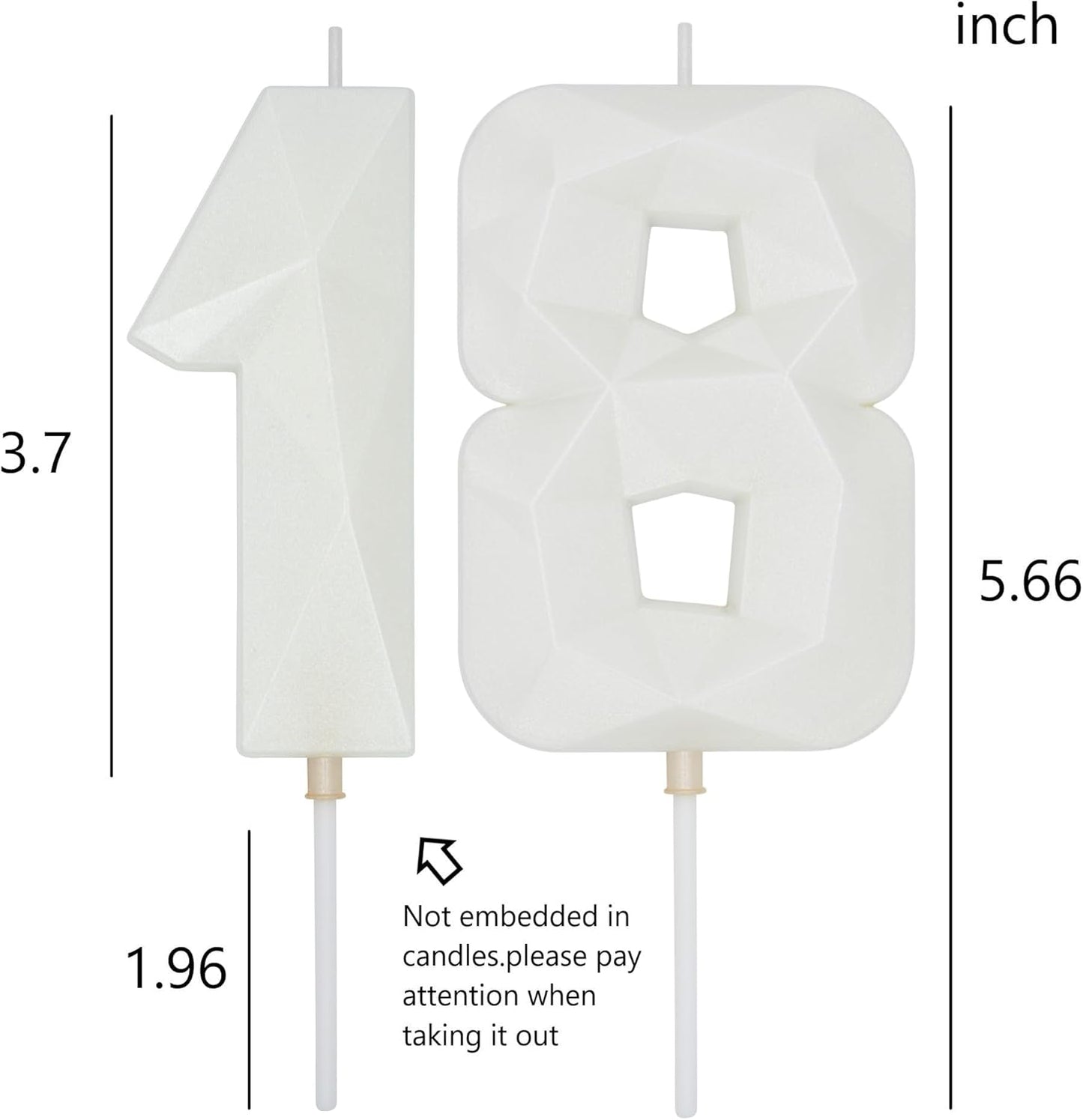 DERVENTA Large Birthday Candle Number 3D White 3.7 inch Party Celebration Anniversary Decoration Cake Topper 1 Piece (Number 18 White)