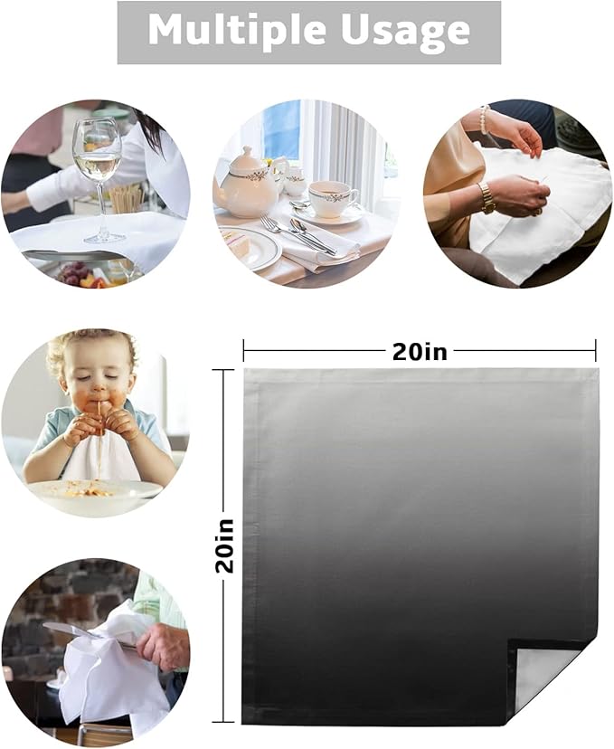 Cloth Napkins Black and Grey Ombre Set of 6 Dinner Napkins Paper Soft Durable Washable Table Napkin Gradient Color Reusable Napkins for Family Dinners Weddings and Everyday Use 20x20 Inch