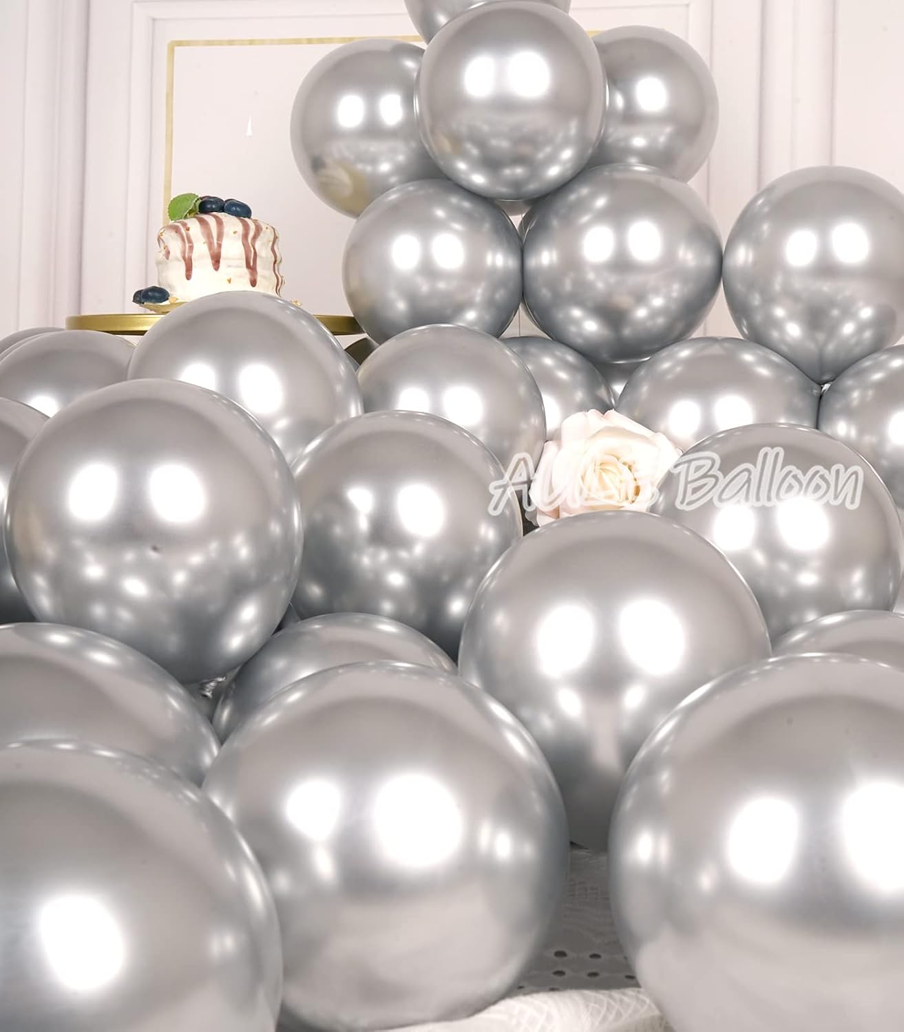 AULE Metallic Silver Balloons 5 inch 50 Pcs Silver Latex Balloons Chrome Helium Shiny Thicken Balloon Perfect Party Decoration for Wedding Birthday Baby Shower Graduation Christmas Carnival