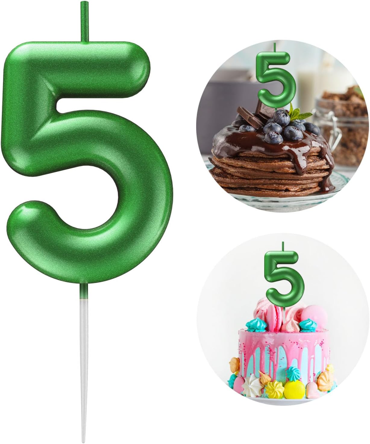 Green Number 5 Candle Happy Birthday 3D Number Candles for Birthday Cake Party Decoration Wedding Anniversary Celebration Supplies
