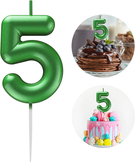 Green Number 5 Candle Happy Birthday 3D Number Candles for Birthday Cake Party Decoration Wedding Anniversary Celebration Supplies