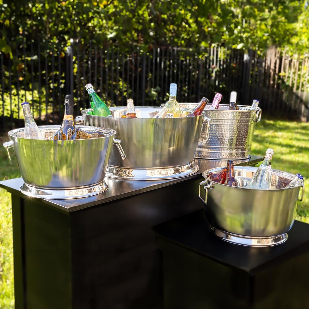 Sol Living Insulated Beverage Tub Large Ice Bucket with Handles Double Wall Stainless Steel Ice Bucket and Cooler for Wine, Drinks, Bar, Party, and Gift Beverage Cooler for Indoor and Outdoor Parties