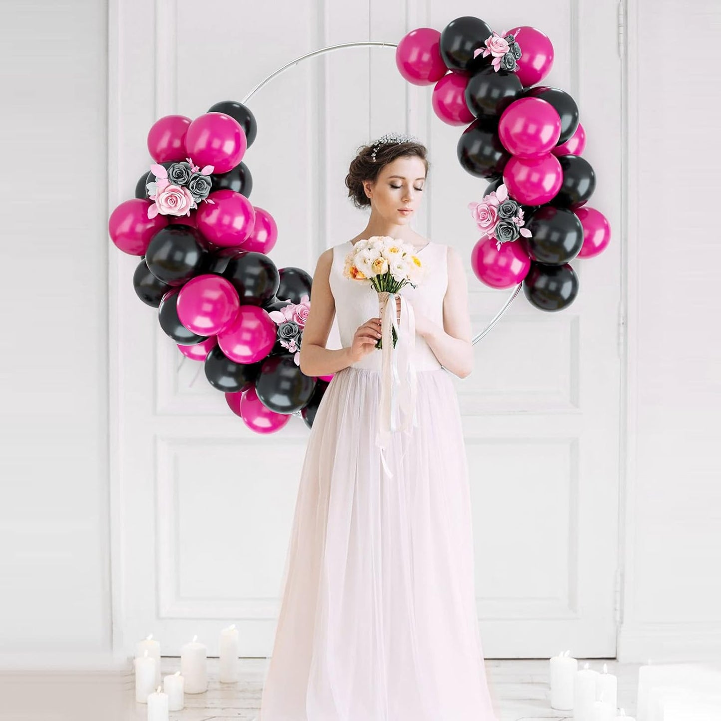 Black and Hot Pink Balloons, 50PCS Balloon Arch Kit for Birthday, Wedding, Baby Shower, Engagement DIY Hula Hoop Decoration Party Supplies