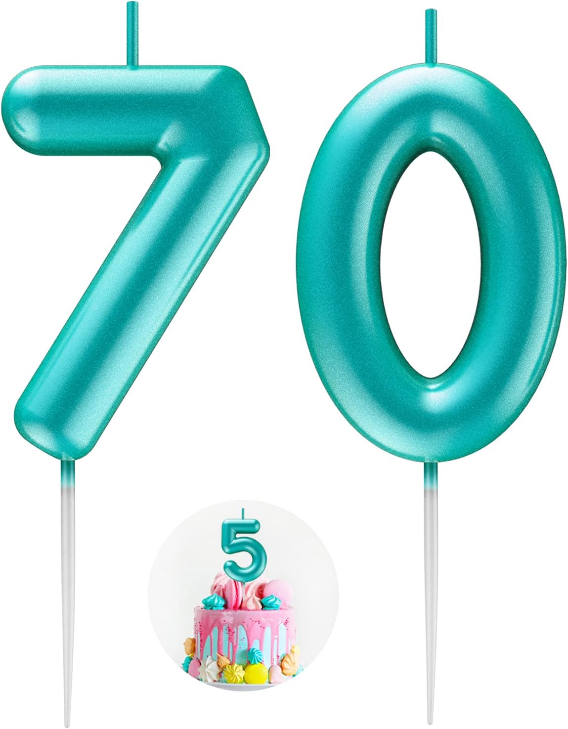Blue Number 70 Candle Happy Birthday 3D Number Candles for Birthday Cake Party Decoration Wedding Anniversary Celebration Supplies