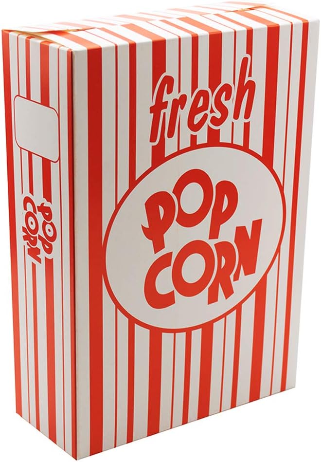 Fasmov 100 Pack Paper Popcorn Boxes, 6" L x 2 1/2"W x 8 1/2 "H Close Top Movie Theater Popcorn Boxes, Popcorn Containers for Movie Party and Theater Night (Red and White Stripes)