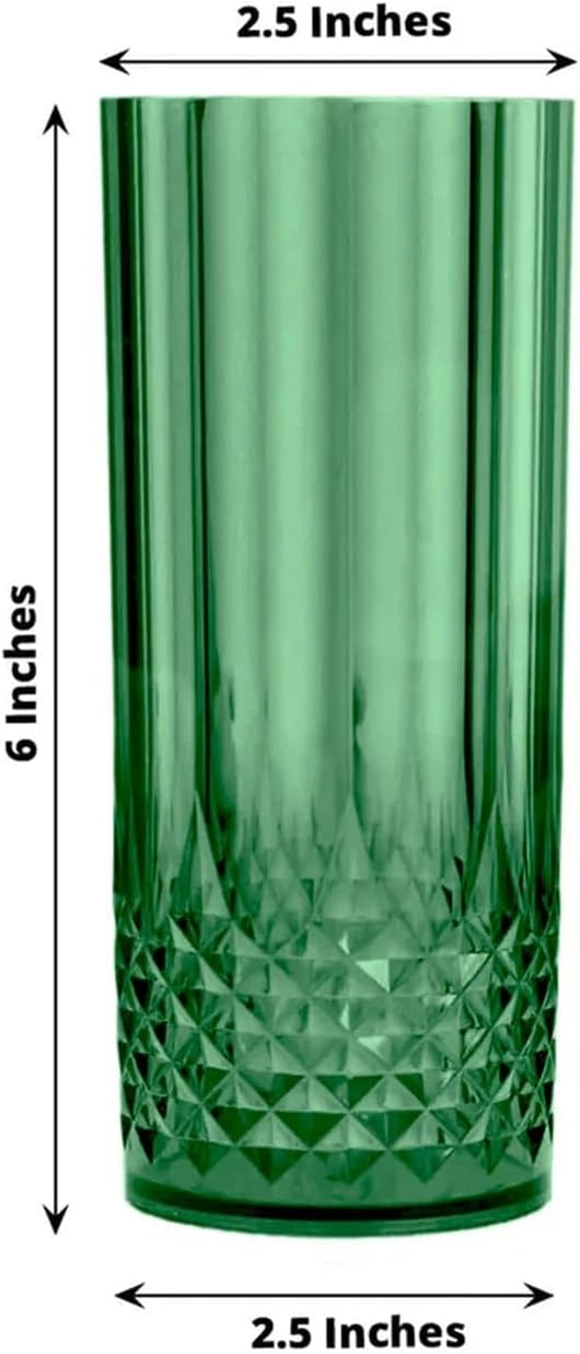 Efavormart 6-Pack Plastic Highball Glasses, 14oz Shatterproof Crystal Cut Drink Glasses for Kitchen Mojito Whiskey Cocktail, Hunter Green