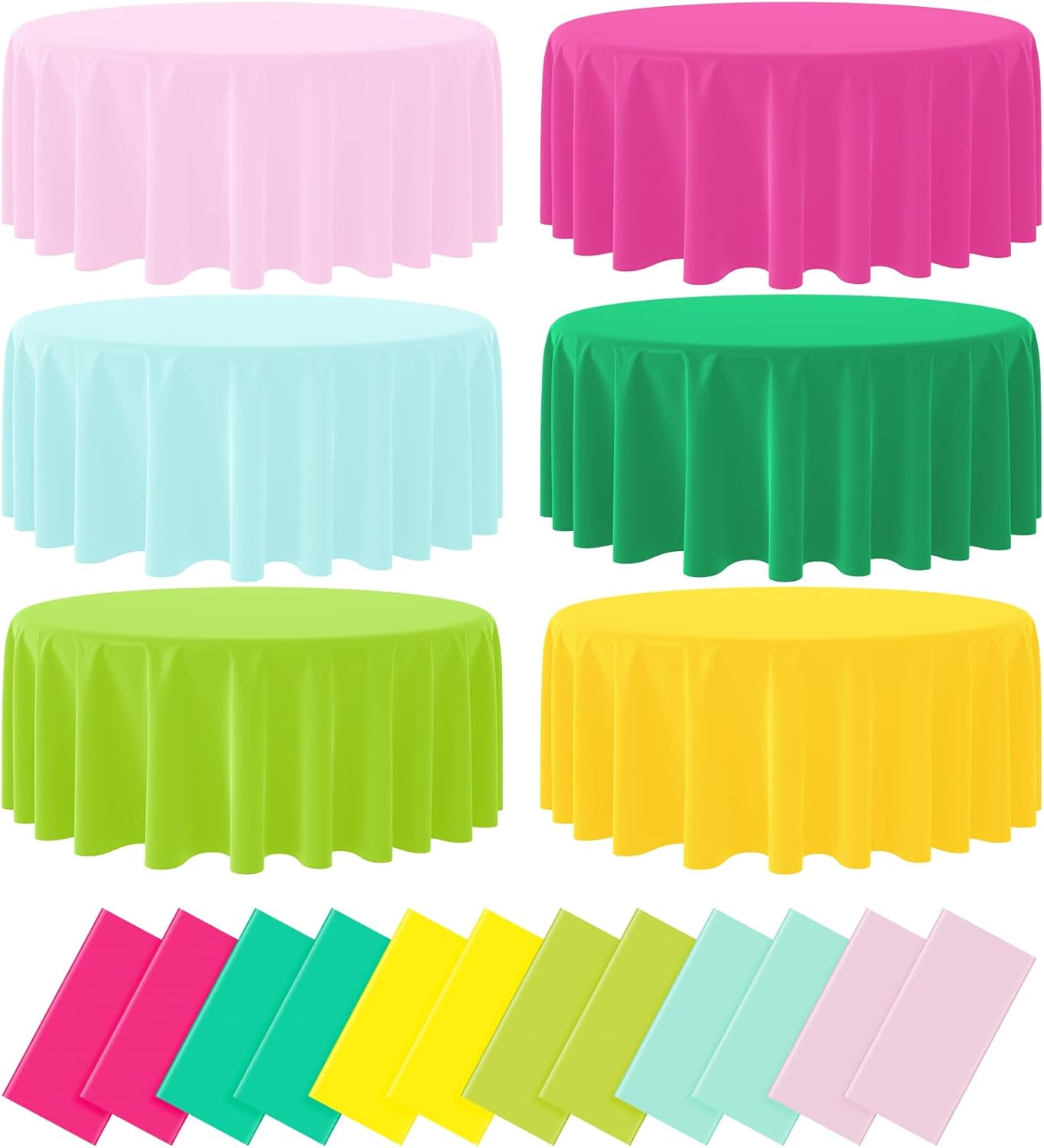 12 Pack Hawaiian Plastic Tablecloth for Round Tables, Pink Green Yellow Tropical Disposable Table Cover, Luau Round Table Cloth for Summer Flamingo Birthday Picnic Party Supplies Decorations