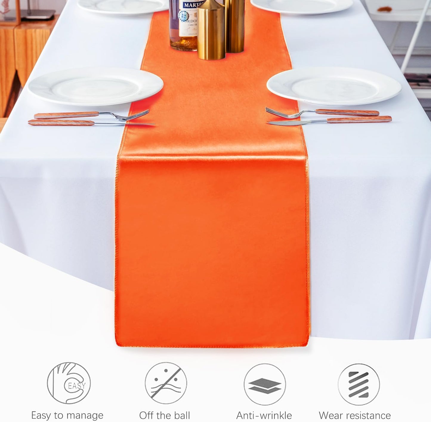 10 Pack Satin Table Runner 12 X 108 Inch Silk Table Runner for Party,Wedding, Birthday, Banquets,Decoration(Orange)