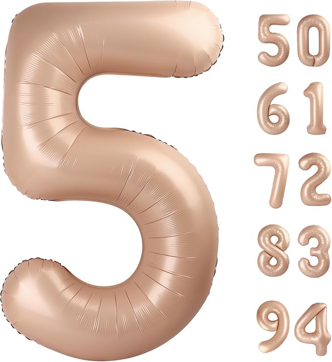 Light Brown 5 Balloon, Tan Number Balloons 40 Inch, Beige 5th Birthday Balloon Decorations, Light Brown Party Supplies, 5 Number Balloons, Number 5 Balloon