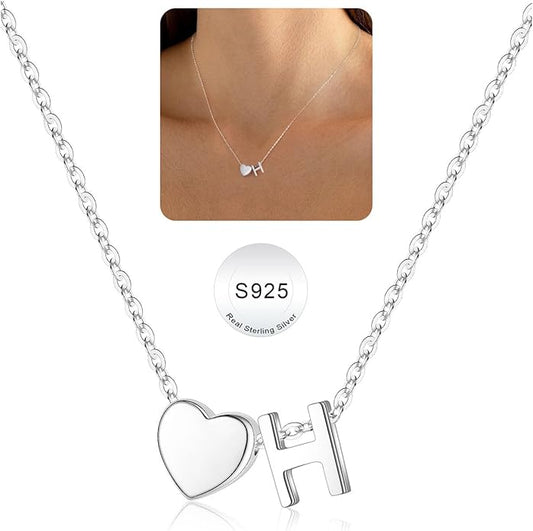 Turandoss Valentines Gifts for Her Kids Girls, Dainty S925 Sterling Silver Tiny Heart Letter A-Z Pendent Necklace Trendy Birthday Valentines Jewelry Gifts for Girls Women
