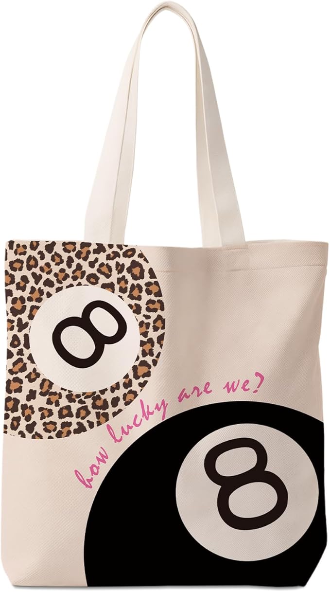 Coquette Leopard Print 8 Ball Tote Bag for Women,Trendy Cheetah Print Canvas Tote Bag for Girls,Girly Leopard 8 Ball Aesthetic Reusable Shopping Grocery Bags Party Favors
