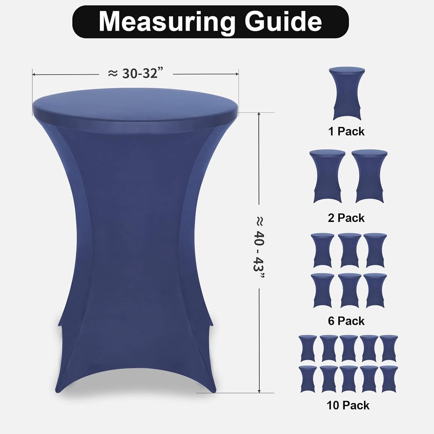 FestiCorp 10 Pack Spandex Cocktail Table Covers Fitted Clothes, Elastic Round Table Cover, Stretch Tablecloth for Party, Bar, Wedding, Birthday, Banquet, Navy, 30"-32" Diameter x 40"-43" Height