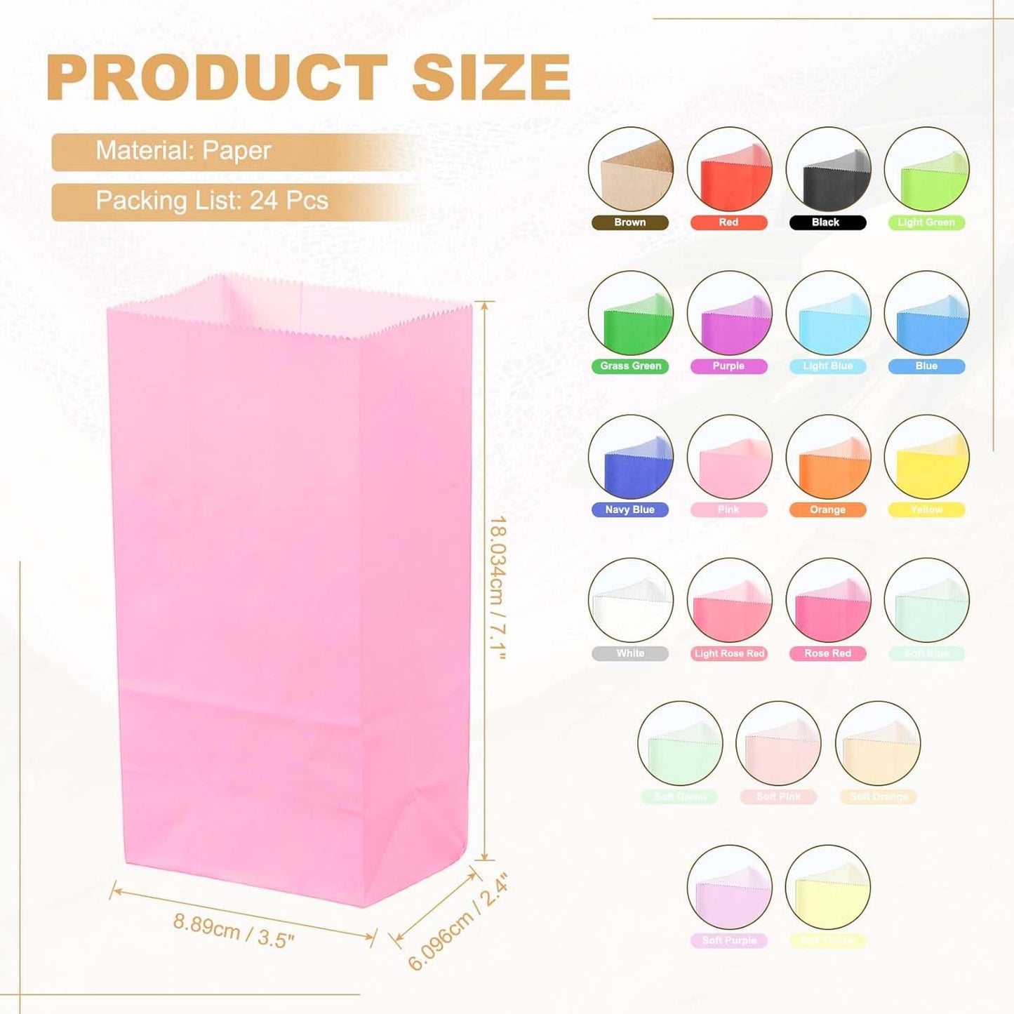 PATIKIL Party Favor Bag, 24 Pcs 3.5x2.4x7.1 Inch Mini Paper Candy Bags Gift Treat Celebration Halloween Goody Birthday Wedding Party with Stickers, Pink