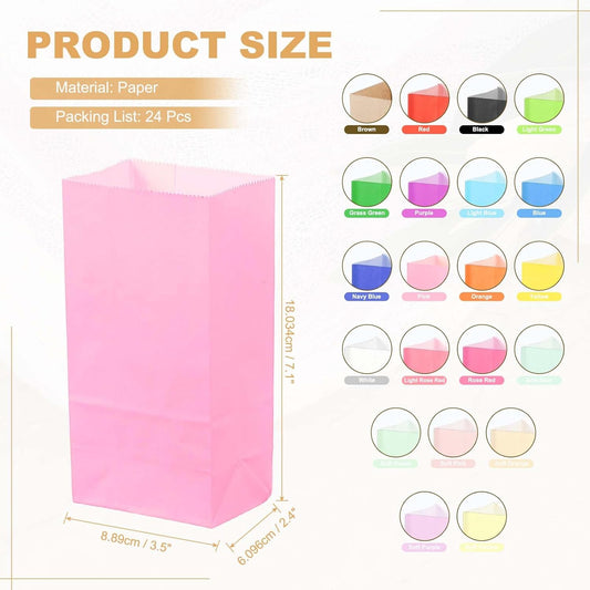 PATIKIL Party Favor Bag, 24 Pcs 3.5x2.4x7.1 Inch Mini Paper Candy Bags Gift Treat Celebration Halloween Goody Birthday Wedding Party with Stickers, Pink