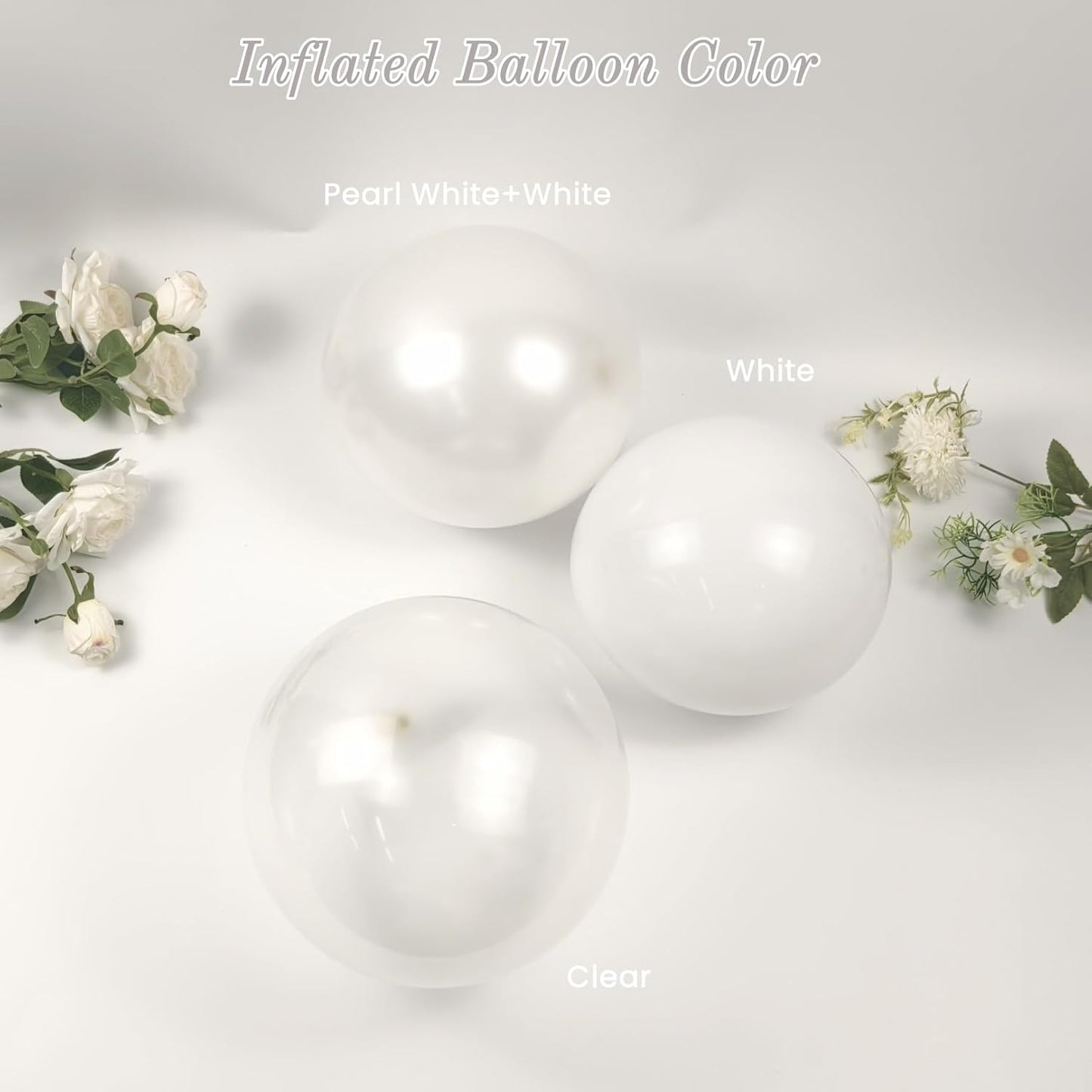 CROSSFINGERS Pearl White Balloon Garland Arch Kit, Double Stuffed 189pcs White Balloons with Pearl Stickers for Birthday Wedding Baby Shower Bridal Shower Engagement Party Decorations