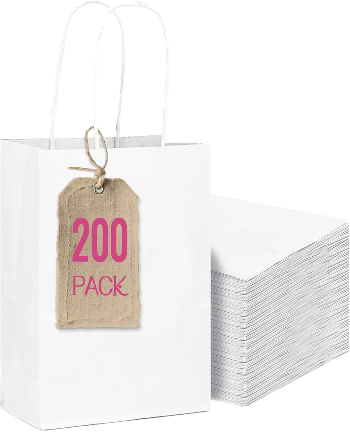 qiqee 200-Packs White Paper Gift Bags with Handles Bulk 4.5"x2.5"x6" Mini Size Paper Bags Multiple Uses