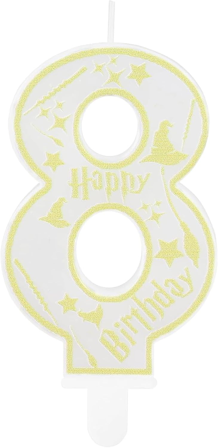 Magical Wizard Party Birthday Candles Number 8 Candle Cake Topper Wizard School Themed Happy 8th Birthday Cake Decorations for Boys Girls Kids Party Favors Supplies Decorations Gifts