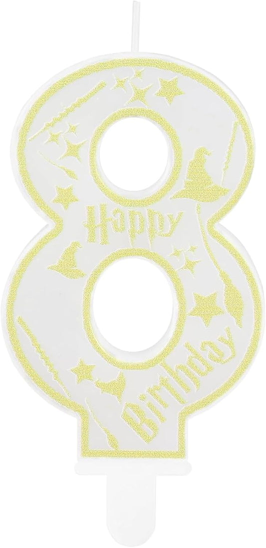 Magical Wizard Party Birthday Candles Number 8 Candle Cake Topper Wizard School Themed Happy 8th Birthday Cake Decorations for Boys Girls Kids Party Favors Supplies Decorations Gifts